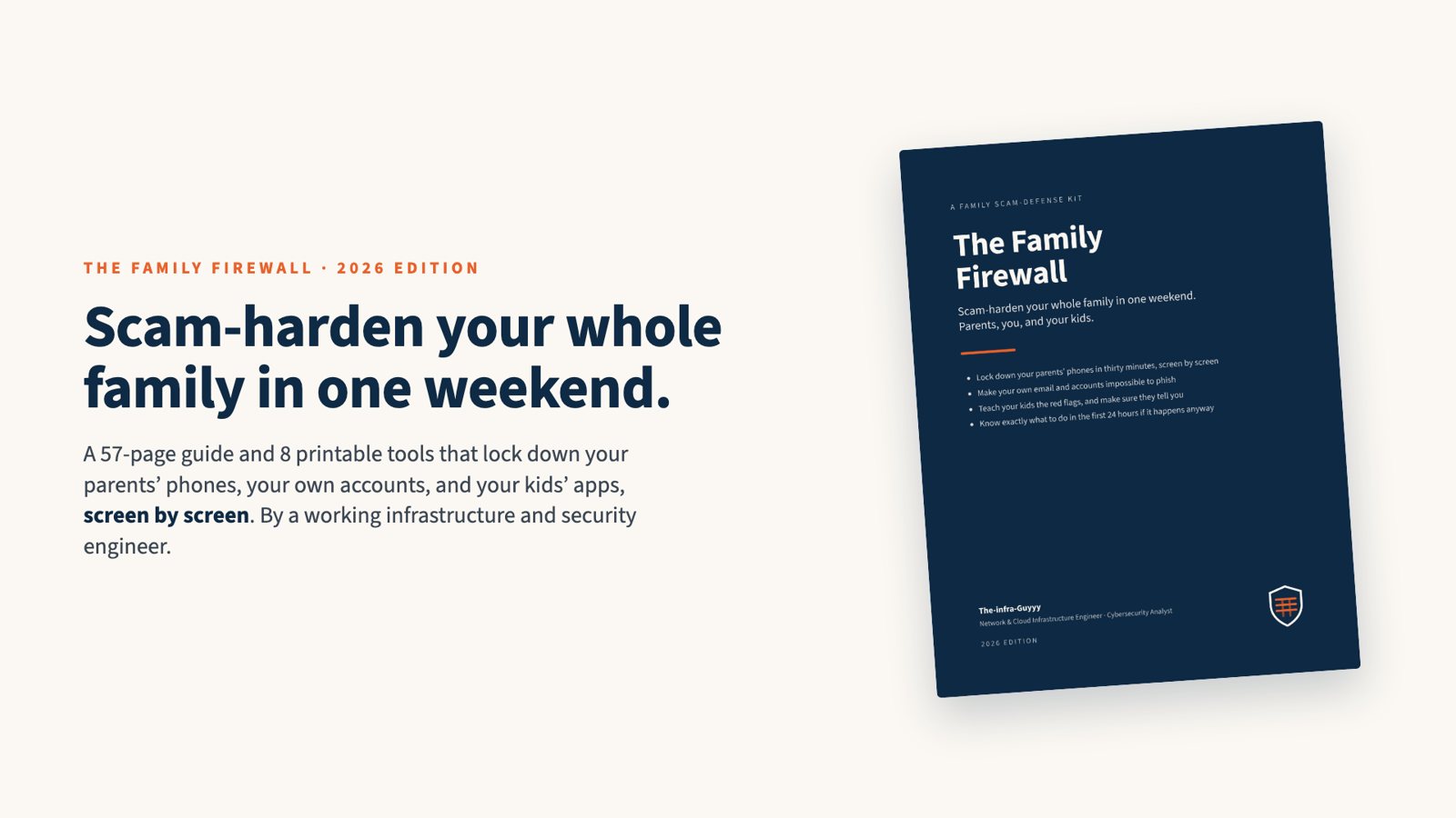 The Family Firewall cover: scam-harden your whole family in one weekend.